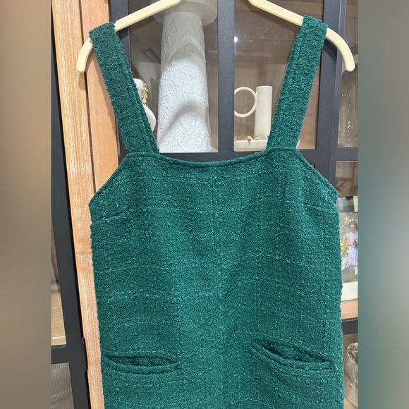 Abercrombie tweed shift mini dress pinafore jumper forest emerald pockets petite - Picture 5 of 9